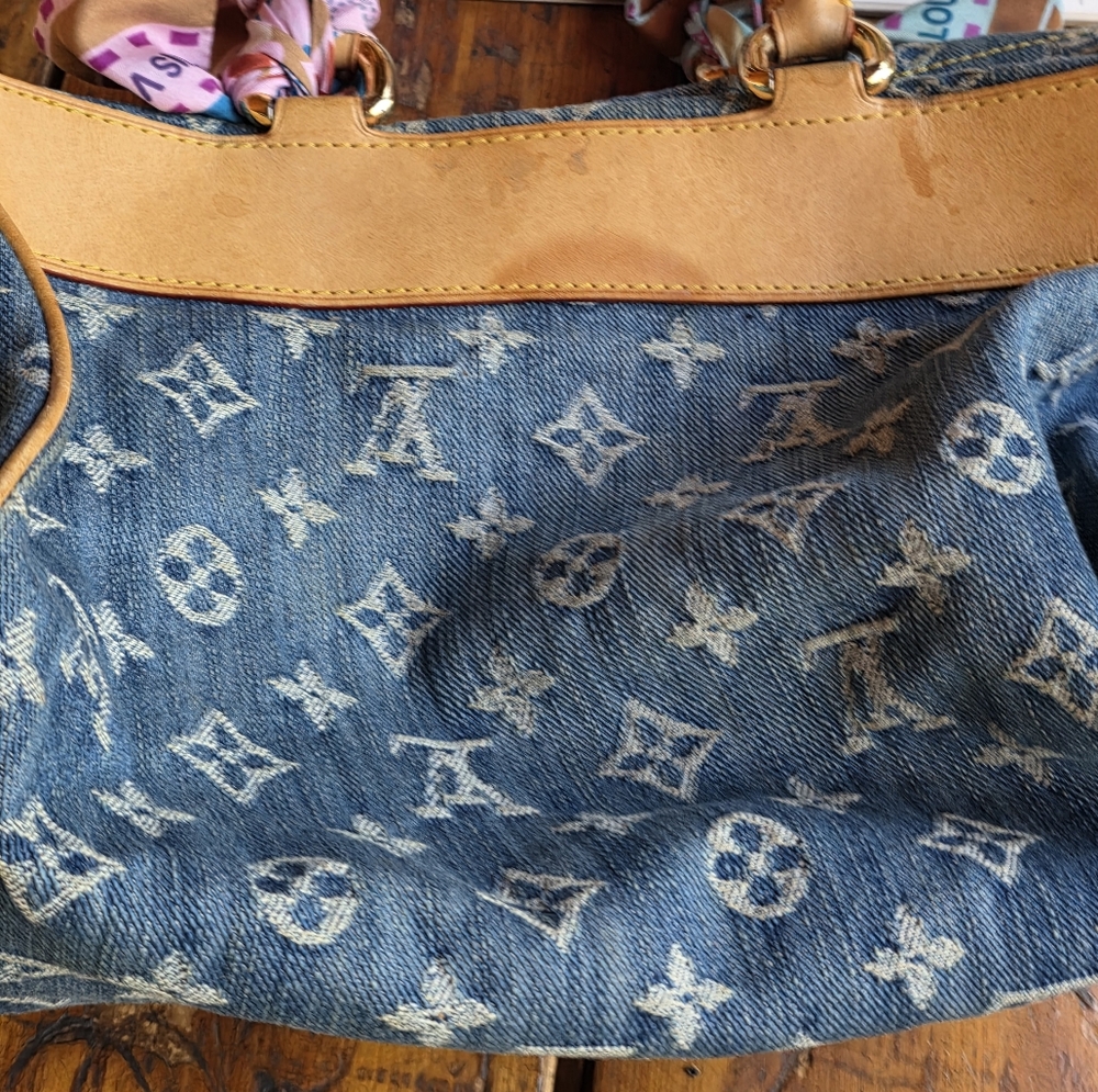 Louis Vuitton Blue and Tan Shoulder Bag